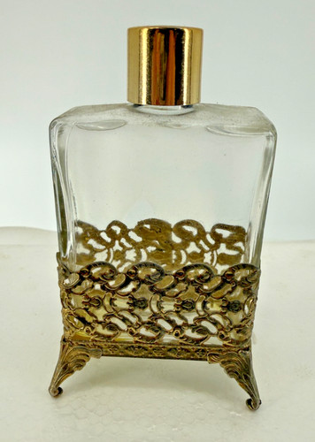 Vtg glass perfume bottle gold - vtg,